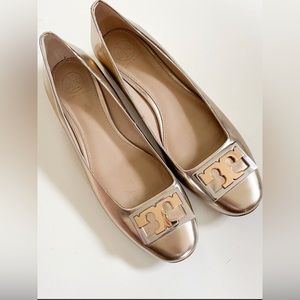 **SALE Tory Burch Gigi Gold dress mirror metallic Round Toe Flats like new size6